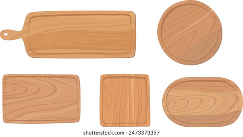 Set of wooden serving boards. Platter, Plates. Hand drawn vector illustration.	