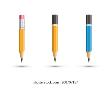 Set of wooden sharp pencil isolated on white background, vector illustration
