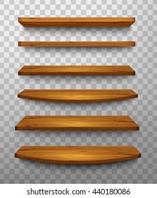 Set of wooden shelves on a transparent background. Vector.