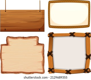 Set of wooden sign banner illustration