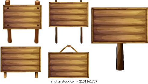 Set of wooden sign banner illustration