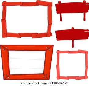 Set of wooden sign banner in red colour illustration