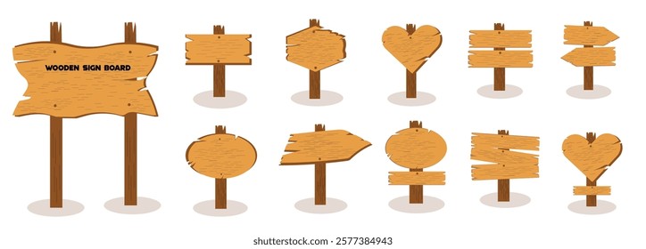 Set of wooden sign board, wooden plank, Wooden board elements Vector