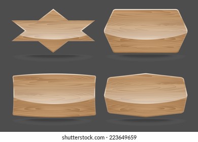 Set of wooden sign boards with glossy. Vector illustration