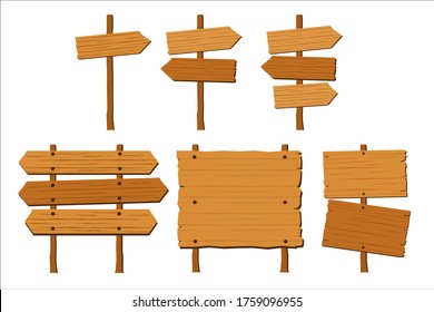 Set of wooden sign and empty wooden board vector illustration