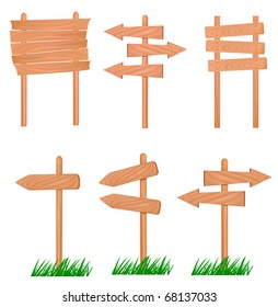 Set of wooden sign with grass . Vector illustration.