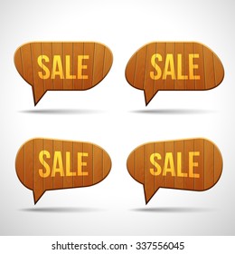 Set of wooden sign speech bubbles. 3D vector template for design