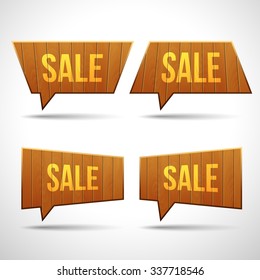 Set of wooden sign speech bubbles. 3D vector template for design