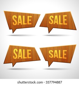 Set of wooden sign speech bubbles. 3D vector templates for design