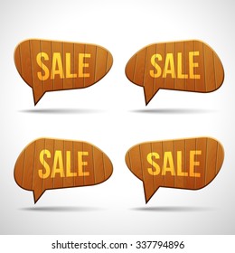 Set of wooden sign speech bubbles. 3D vector template for design