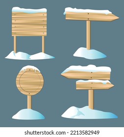 Set of wooden signage frames. Winter design. Vector illustration