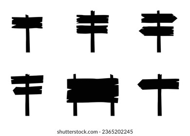 Set wooden signboard in flat design. road direction signboards and arrow pointers, guideposts and billboard poles