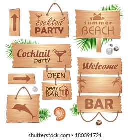 set of wooden signboards. Summer