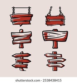 Conjunto de Vector de doodle de poste de señalización de madera ilustración de arte de dibujo