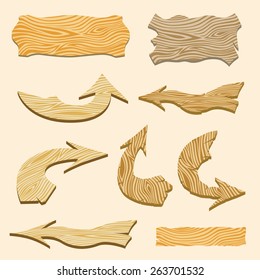 Set of wooden signs and arrows. Vector illustration.