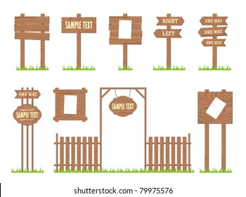 Set of wooden signs and arrows, vector