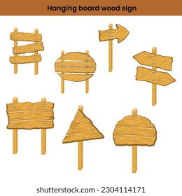 Set Wooden signs boards set with different shapes vector with isolated on white background