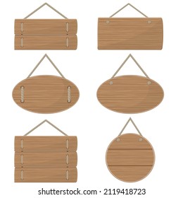 A set of wooden signs. Empty billboards made of wood, color vector illustration