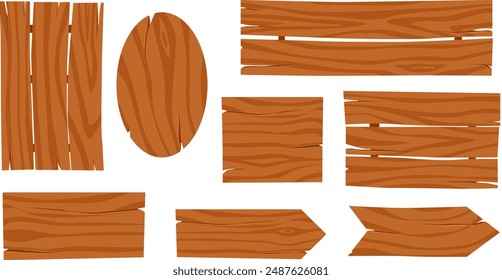 set of wooden signs, signage and directional signs, wood boards. Stock vector illustration