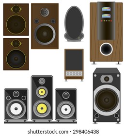 Set of wooden Speaker. Wooden speaker. Speaker on a white background. Vector illustration