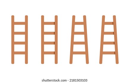 Set of wooden step ladder flat icon for web. Simple ladders with shadow sign vector design. Minimalist step ladder web icon isolated on white. Ladder clipart logo. Garden and costruction concept