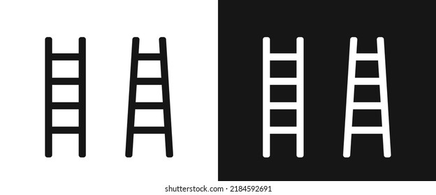 Set of wooden step ladder flat icon for web. Simple ladders sign web icon silhouette with invert color. Minimalist step ladder solid black icon vector design. Ladder logo. Garden, construction concept