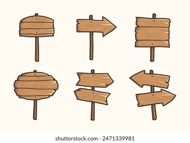 Set of wooden street signs design, wooden pointer vector illustration