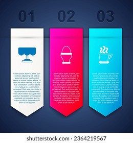 Set Wooden table, Chicken egg on stand and Coffee cup. Business infographic template. Vector