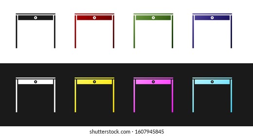 Set Wooden table icon isolated on black and white background.  Vector Illustration