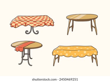 Set of wooden tables sticker design, icon design and vector illustration