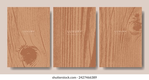 Set of wooden templates. Eco concept background with wood annual rings texture. Banner with tree ring pattern. Stamp of tree trunk in section. Natural wooden concentric circles. Natural background