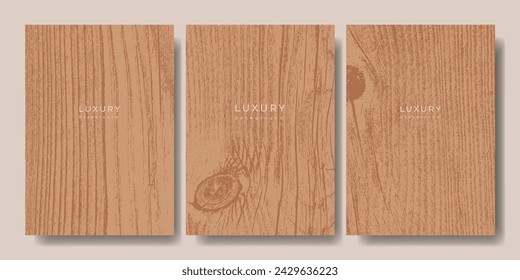 Set of wooden templates. Eco concept background with wood annual rings texture. Banner with tree ring pattern. Stamp of tree trunk in section. Natural wooden concentric circles. Natural background