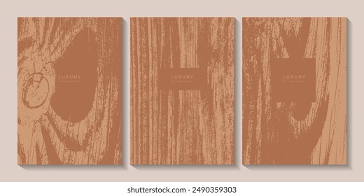 Set of wooden templates. Eco concept background with wood annual rings texture. Banner with tree ring pattern. Stamp of tree trunk in section. Natural wooden concentric circles. Natural background