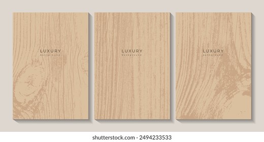 Set of wooden textures. Eco concept background with wood annual rings texture. Banner with tree ring pattern. Stamp of tree trunk in section. Templates with wooden concentric circles. Light wood 2