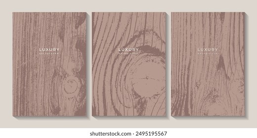 Set of wooden textures. Eco concept background with wood annual rings texture. Banner with tree ring pattern. Stamp of tree trunk in section. Templates with wooden concentric circles. Walnut wood 2