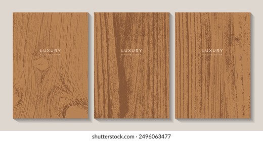 Set of wooden textures. Eco concept background with wood annual rings texture. Banner with tree ring pattern. Stamp of tree trunk in section. Templates with wooden concentric circles. Walnut wood