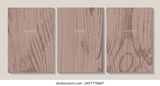 Set of wooden textures. Eco concept background with wood annual rings texture. Banner with tree ring pattern. Stamp of tree trunk in section. Templates with wooden concentric circles. Walnut wood