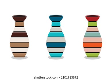 Set of wooden vase or basket isolated on white background, vector illustration