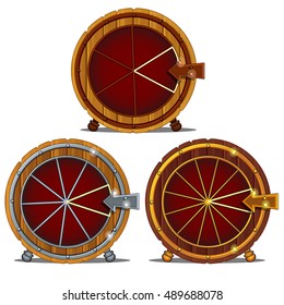 A set of wooden wheel of fortune isolated on a white background. Vector illustration.
