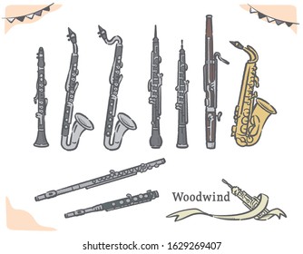woodwind instruments drawing with names