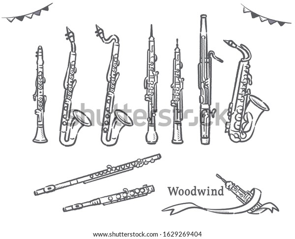 Set of\
woodwind instruments. Vector\
illustration.