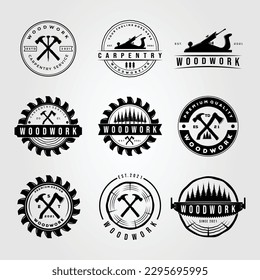 set of woodwork, ax and wood planer logo vector illustration design. bundle of carpenter or woodworker symbol