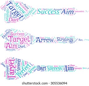 Set of word clouds in the form of a dart