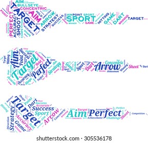 Set of word clouds in the form of a dart
