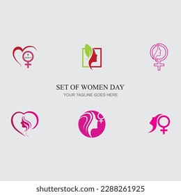 set of word international happy women day logo illustration design on gray back ground
