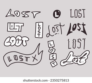 Set of word: lost, with hand drawn style