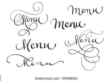 set of word menu on white. Calligraphy lettering Vector illustration EPS10.