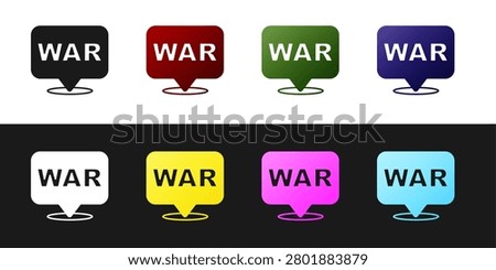 Set The word war icon isolated on black and white background. International military conflict. Army. Armament. Nuclear weapon. Template for text.  Vector