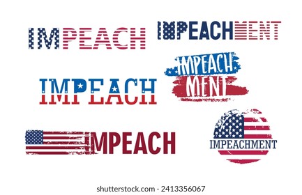 Set of words IMPEACH and IMPEACHMENT in colors of USA flag on wh