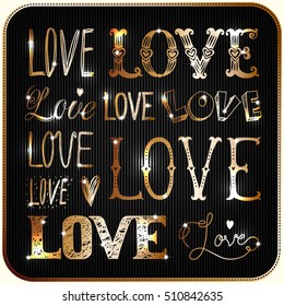 Set of words. Love. Freehand drawing